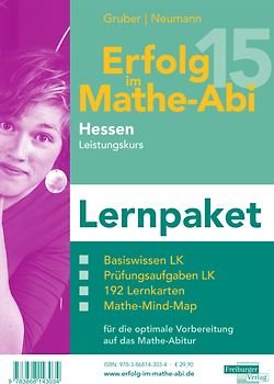 Erfolg im Mathe-Abi 2015 Lernpaket Hessen Leistungskurs. Im Paket noch günstiger durch Reihenrabatt. Enthält für den Leistungskurs das Übungsbuch für das Basiswissen, das Prüfungsaufgabenbuch für das Abitur 2015 mit den Abituraufgaben von 2012 bis 2014, die Original Mathe-Mind-Map für Hessen sowie die Lernkarten mit den wichtigen Formeln fürs Abitur.