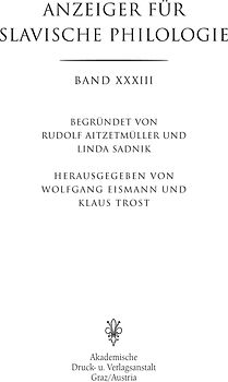 Anzeiger für Slavische Philologie / Anzeiger für Slavische Philologie