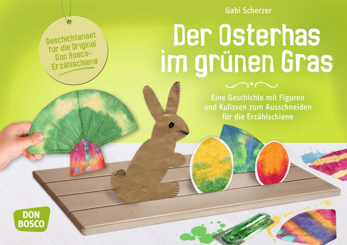 Der Osterhas im grünen Gras.