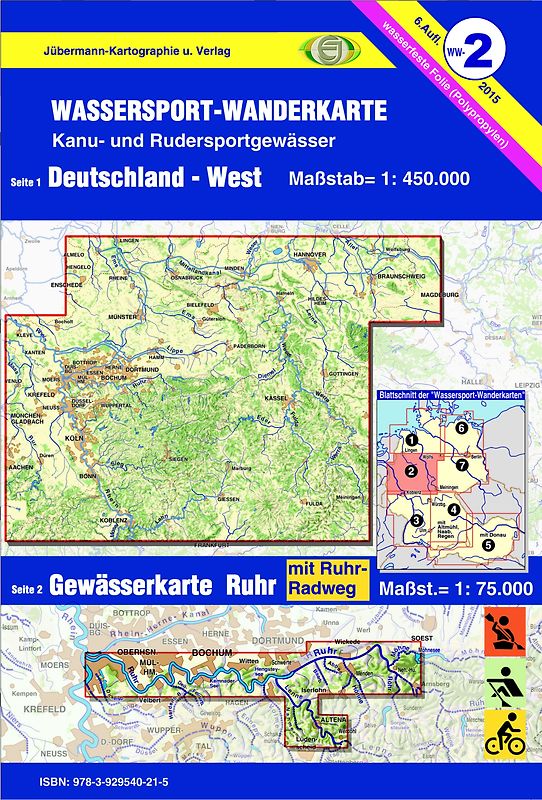 Wassersport-Wanderkarte / Deutschland-West mit Gewässerkarte Ruhr