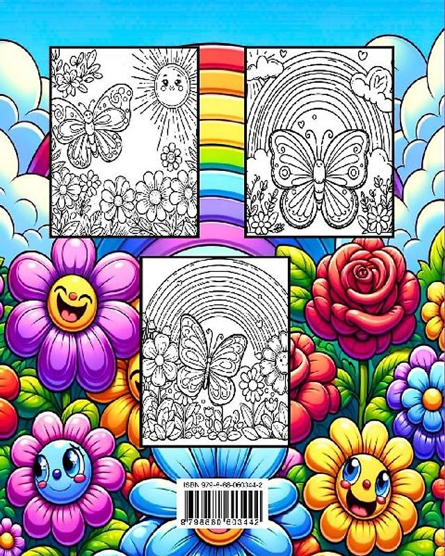 Libro da Colorare con Farfalle, Arcobaleni e Fiori per Bambini