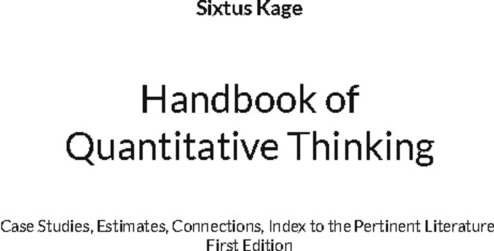 Handbook of Quantitative Thinking
