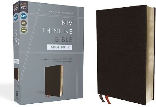 NIV, Thinline Bible, Large Print, Bonded Leather, Black, Red Letter Edition