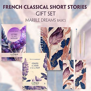 French Classical Short Stories (with audio-online) Readable Classics Geschenkset + Marmorträume Schreibset Basics