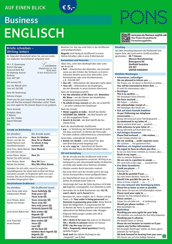 PONS Business English auf einen Blick