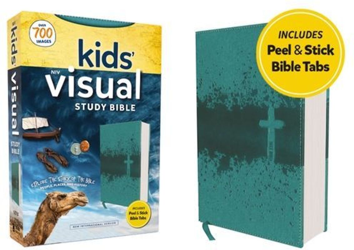 Niv, Kids' Visual Study Bible, Leathersoft, Teal, Full Color Interior, Peel/Stick Bible Tabs