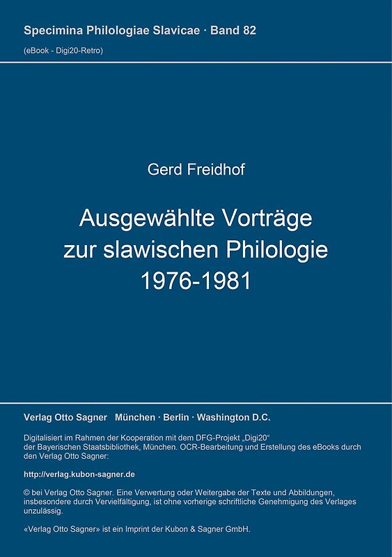 Ausgewählte Vorträge zur slawischen Philologie 1976-1981