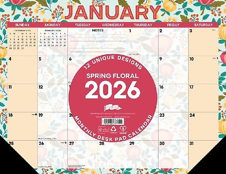 Spring Floral 2026 22 X 17 Large Monthly Deskpad