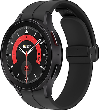 Samsung Galaxy Watch5 Pro 45 mm Boîtier en titane black titanium avec D-Buckle bracelet Sport M/L couleur graphite [Wi-Fi + 4G]