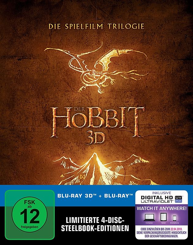 Der Hobbit - Die Spielfilm-Trilogie [Blu-ray 3D, 3 Steelbooks, 12 Discs] 3D Blu-ray Disc