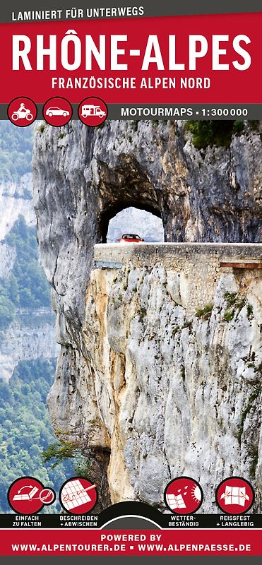 MoTourMaps Rhône-Alpes Französische Alpen Nord Auto- und Motorradkarte 1:300.000