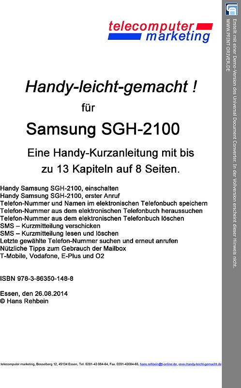 Samsung SGH-2100-leicht-gemacht. Handy-leicht-gemacht für Samsung SGH-2100