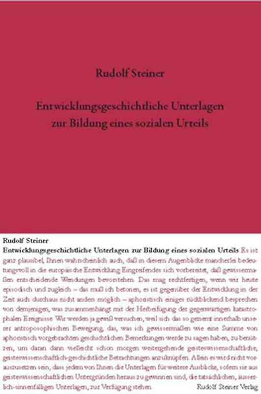 Entwicklungsgeschichtliche Unterlagen zur Bildung eines sozialen Urteils. 8 Vorträge, Dornach 1918