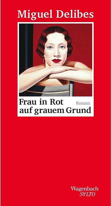 Frau in Rot auf grauem Grund