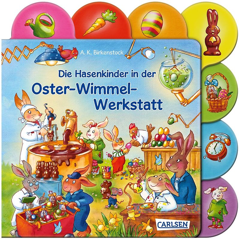 Die Hasenkinder in der Oster-Wimmel-Werkstatt