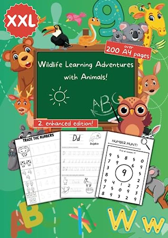 Wildlife Learning Adventures with Animals: Letters, Numbers, Tracing, Coloring, and More for Kindergarten and Preschool (Ages 4 and Up)