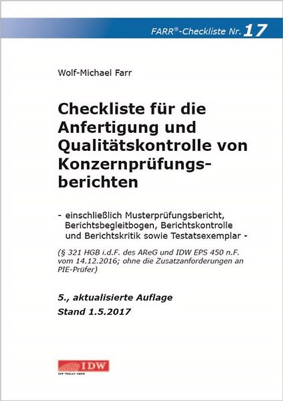 Checkliste 17 für die Anfertigung und Qualitätskontrolle von Konzernprüfungsberichten