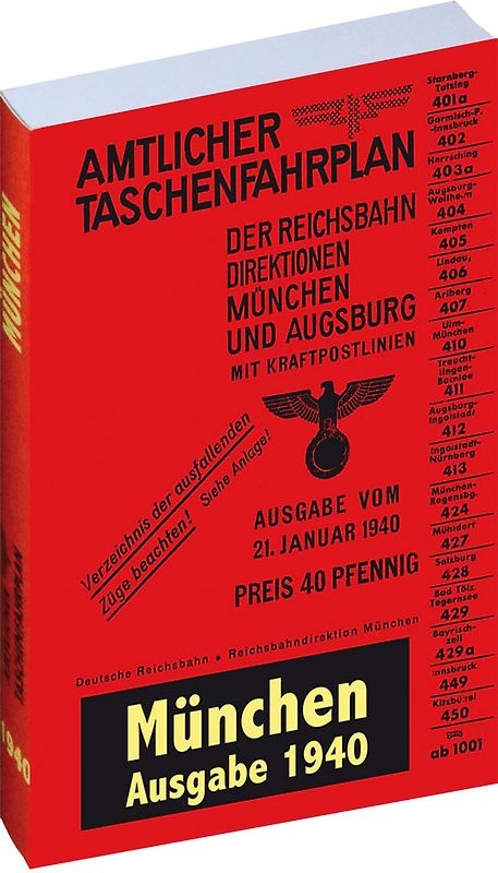 Amtlicher Taschenfahrplan von MÜNCHEN und AUGSBURG 1940