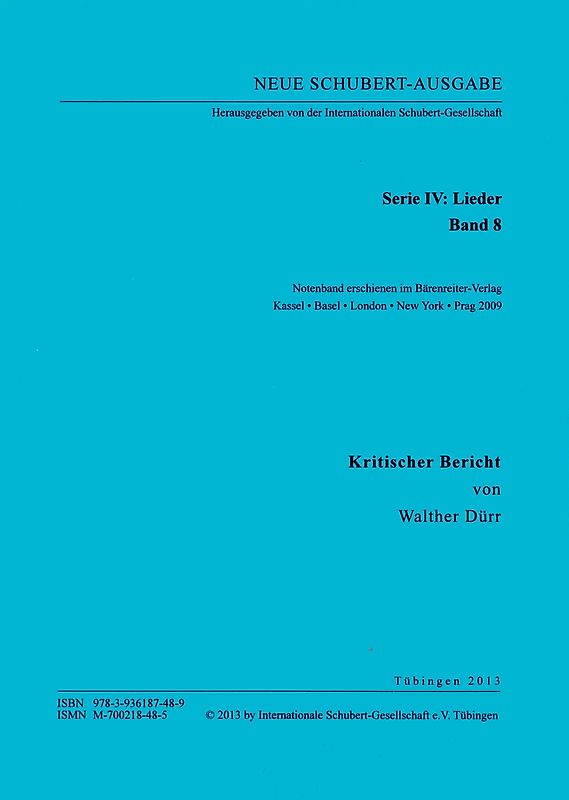 Neue Schubert-Ausgabe. Kritische Berichte / Lieder 8