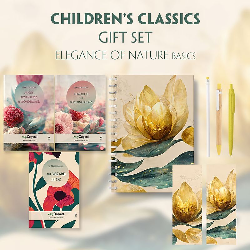 Children's Classics Books-Set (with audio-online) Readable Classics Geschenkset + Eleganz der Natur Schreibset Basics