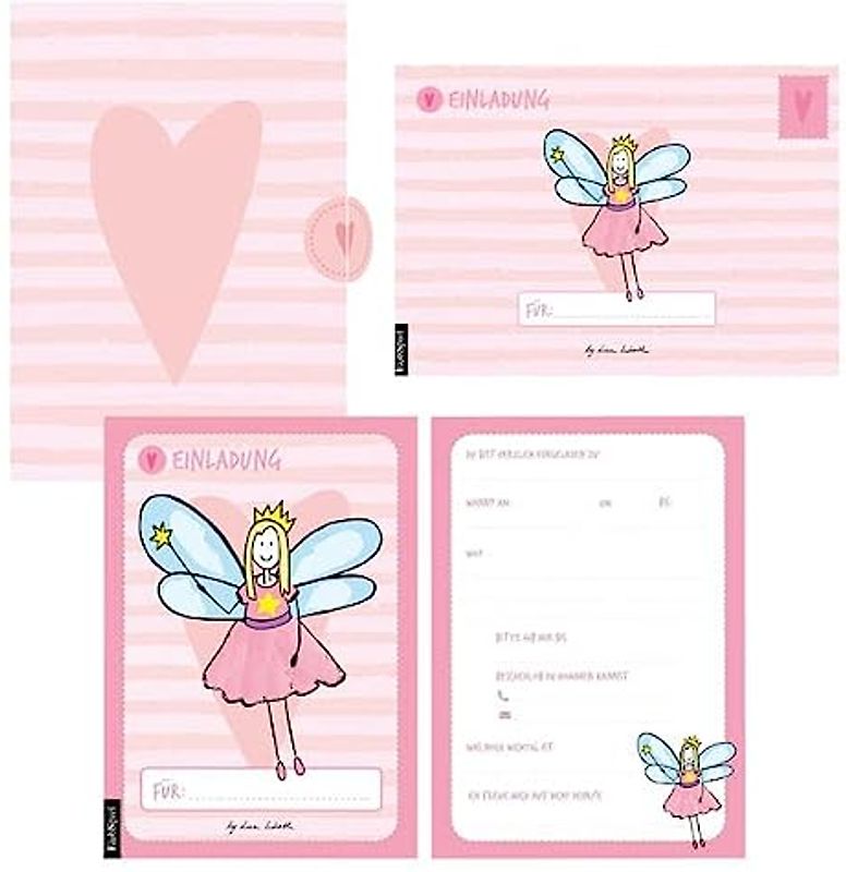 12 Einladungskarten Geburtstag Mädchen (Feen). Handgemachte Einladungskarten Kindergeburtstag incl. 12 liebevollen Hand designten Briefumschlägen. ... ... in einer wundervollen hochwertigen Karton Box