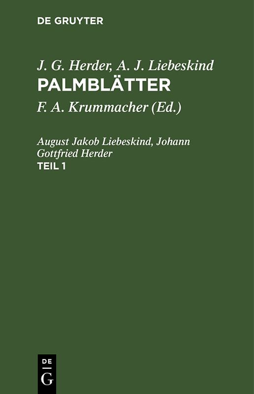 J. G. Herder; A. J. Liebeskind: Palmblätter / Palmblätter : Erlesene morgenländische Erzählungen für die Jugend ; mit Kupfern