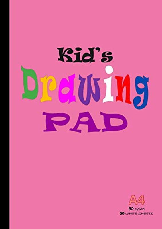Kid's Drawing Pad A4: Drawing Paper for Children, 100 Pages/50 Sheets, 90gsm Thick Plain Sketch and Colouring Paper Book | 210 x 297mm - Pink cover