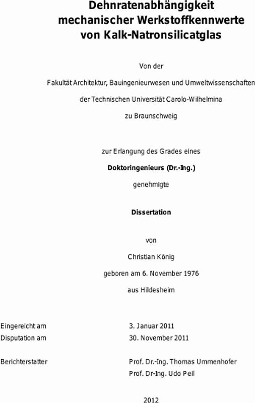 Dehnratenabhängigkeit mechanischer Werkstoffkennwerte von Kalk-Natronsilicatglas