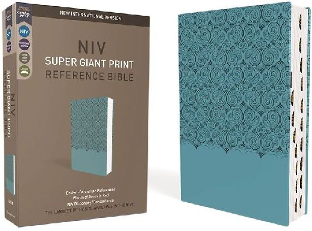 Niv, Super Giant Print Reference Bible (Font Size: 16.5-Point), Leathersoft, Teal, Red Letter, Thumb Indexed, Comfort Print