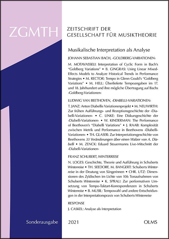 ZGMTH - Zeitschrift der Gesellschaft für Musiktheorie. 18. Jahrgang, Sonderausgabe 2021