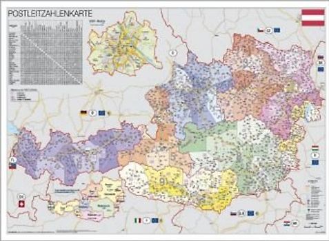 Österreich Postleitzahlen. Wandkarte / Poster
