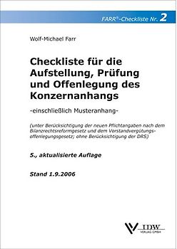 Checkliste für die Aufstellung, Prüfung und Offenlegung des Konzernanhangs