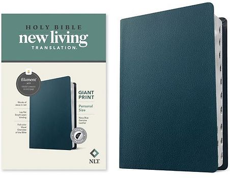 NLT Personal Size Giant Print Bible, Filament Enabled (Genuine Leather, Navy Blue, Indexed, Red Letter)