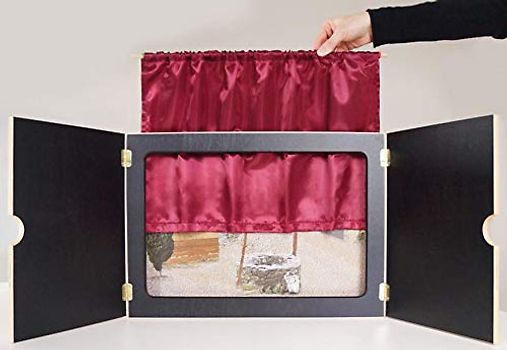 Vorhang „Mein Kamishibai“ aus rotem Satin, geschmeidig und hochglänzend: Sorgt für authentische Theateratmosphäre oder Kinoflair (Zubehör für das Erzähltheater Kamishibai)