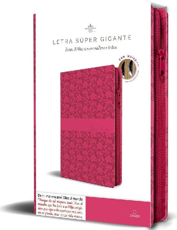 Biblia Reina Valera Revisada 1960 Letra Súper Gigante, Símil Piel Fucsia Rosada, Cremallera E Índice / Spanish Bible Rvr 1960 Super Giant Print, Fuchsia Pink