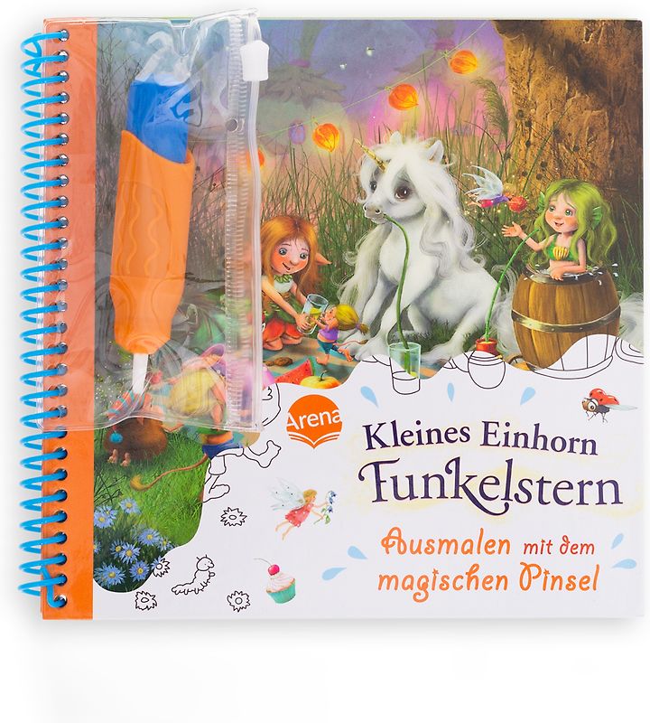 Ausmalen mit dem magischen Pinsel. Kleines Einhorn Funkelstern