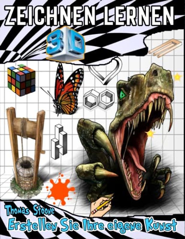 3D zeichnen lernen: Illustrationen von 3D-Zeichnungen und optischen Täuschungen Schritt für Schritt