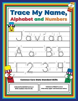 Trace My Name, Alphabet, and Numbers Workbook for Javian: Letter and Number Tracing with Arrow Guides and Start Dots