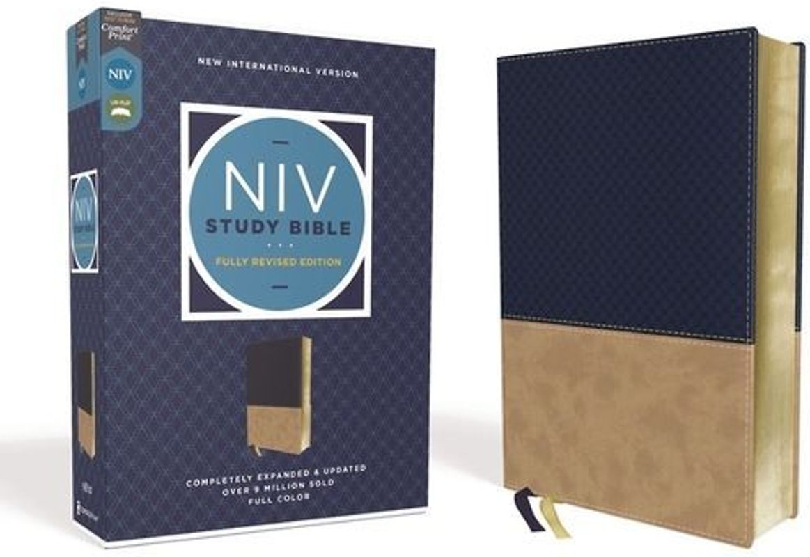 NIV Study Bible, Fully Revised Edition, Leathersoft, Navy/Tan, Red Letter, Comfort Print