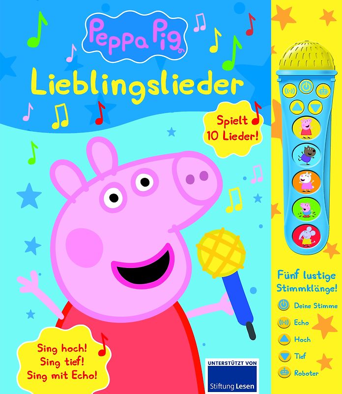 Peppa Pig - Lieblingslieder - Mikrofonbuch - Pappbilderbuch mit abnehmbarem Mikrofon mit 5 lustigen Stimmklängen und 10 Melodien - Peppa Wutz