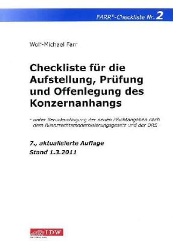 Checkliste für die Aufstellung, Prüfung und Offenlegung des Konzernanhangs