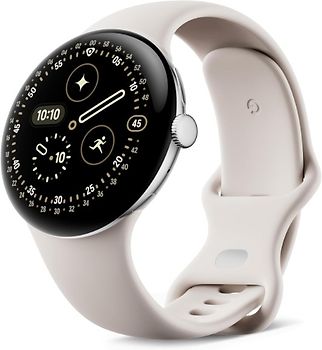Google Pixel Watch 4 45 mm Boîtier en aluminium couleur argent poli avec bracelet Sport Band porcelaine [Wi‑Fi]