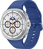 Samsung Galaxy Watch8 Classic 46 mm Boîtier aluminium blanc sur Sport en silicone S/M bleu nuit [Wi-Fi + 4G]