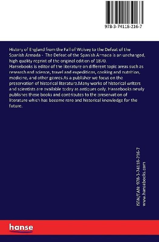 History of England from the Fall of Wolsey to the Defeat of the Spanish Armada