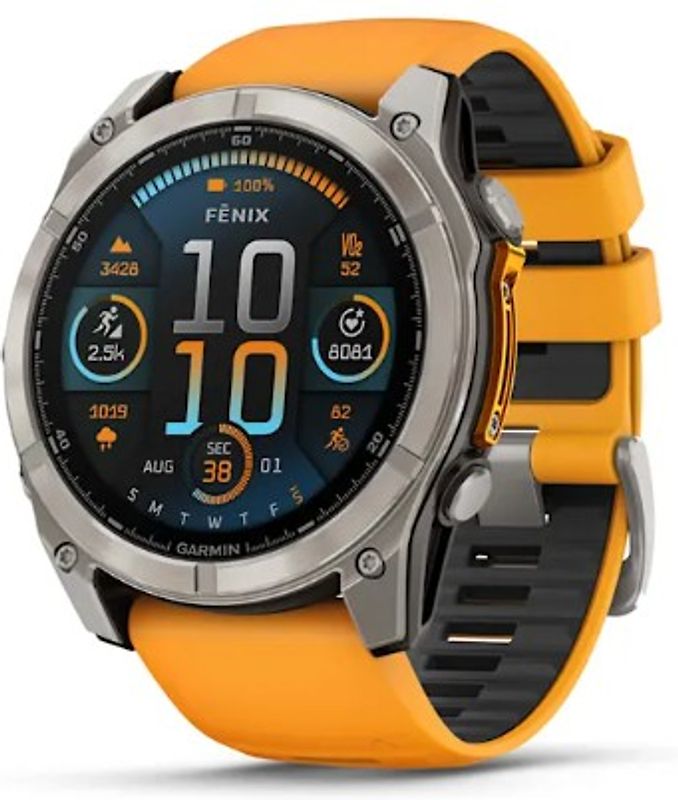 Garmin Fenix 8 51 mm avec titanium bracelet en silicone orange [Wi-Fi, Sapphire Edition]