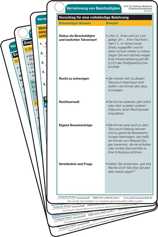 Einsatzkarten „Vernehmung von Beschuldigten“