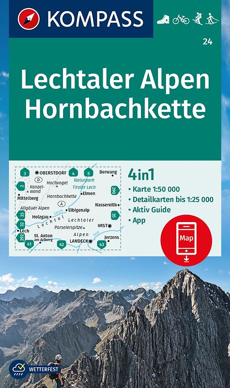 KOMPASS Wanderkarte 24 Lechtaler Alpen, Hornbachkette 1:50.000