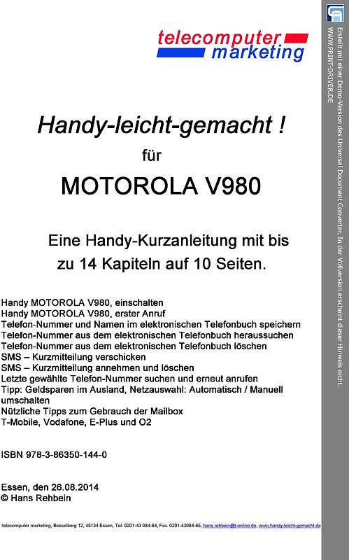 Motorola V980-leicht-gemacht. Handy-leicht-gemacht für Motorola V980