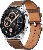 Huawei Watch GT 3 46 mm argent avec bracelet cuir marron