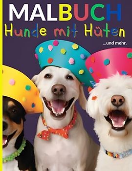 Malbuch - Hunde mit Hüten: 30 süße Hunde zum Ausmalen für kleine Künstler und Hundefreunde.